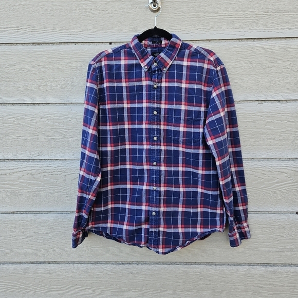 J. Crew slim Oxford button down shirt red blue plaid size large - Picture 1 of 8